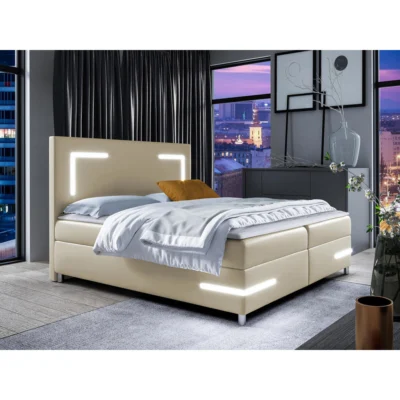 MIRJAN24 Boxspringbett DELOS LED in Beige, Liegefläche 120x200 cm – mit Bettkasten, Bonellfederkern
